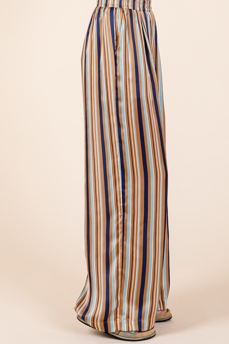 Striped Satin Waist Wide Leg Pants