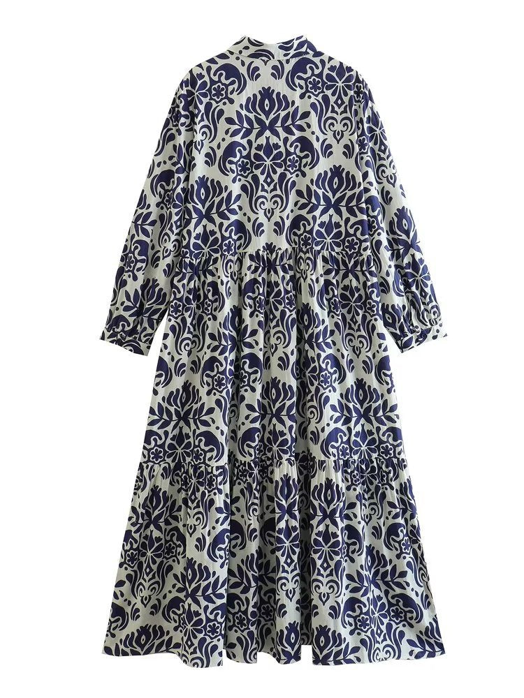 Vintage Chic Printed Midi Dress