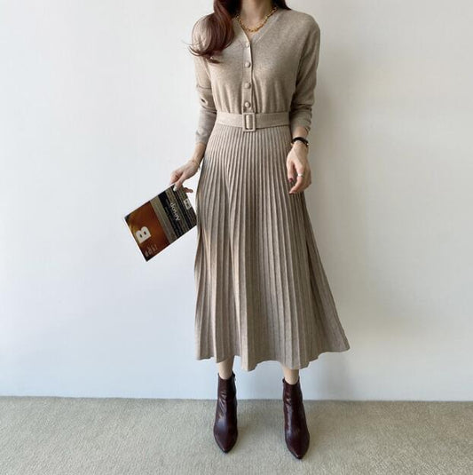 V-neck Sweater Knitted Dress