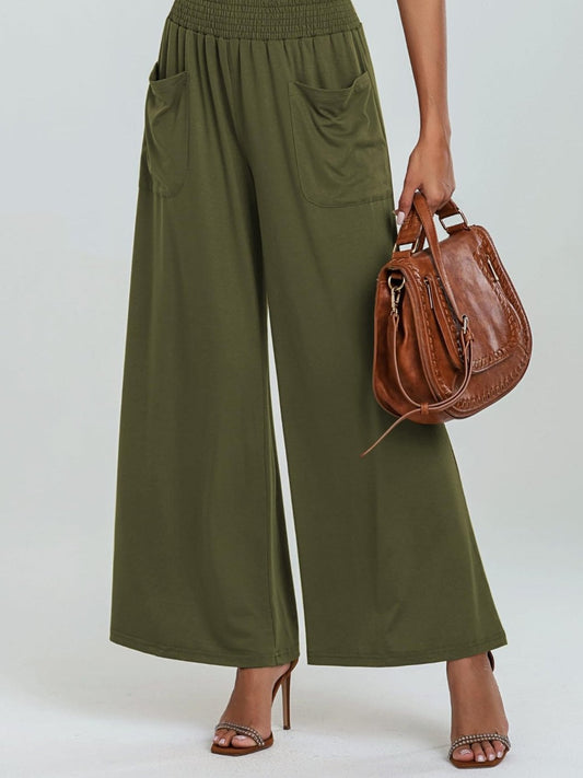 Pocketed Elastic Waist Wide Leg Pants