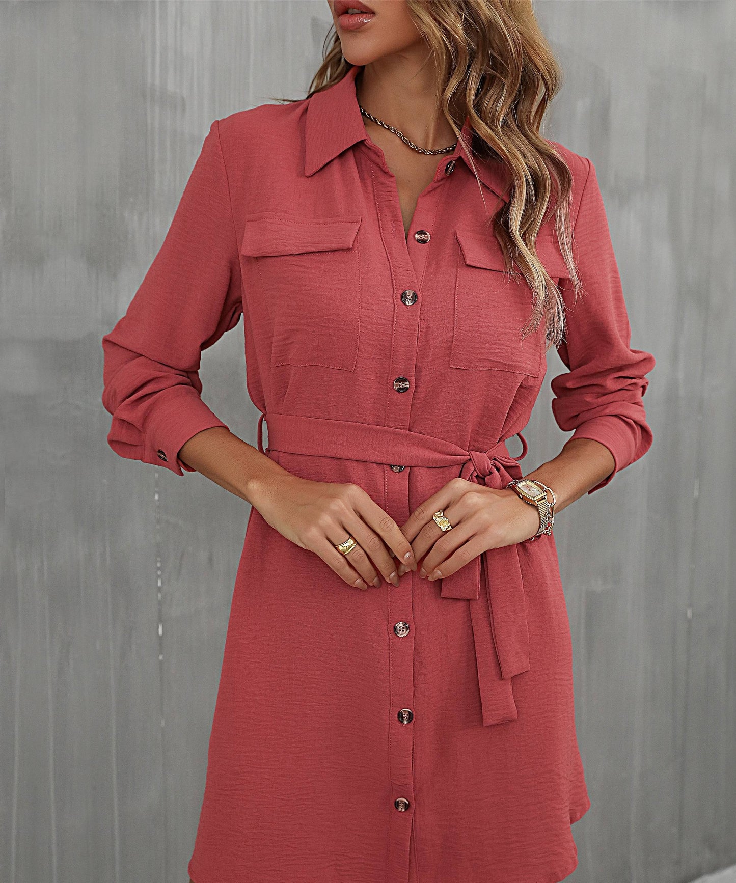 Belted Long Sleeve Shirt Dress