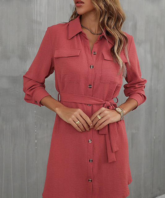 Belted Long Sleeve Shirt Dress