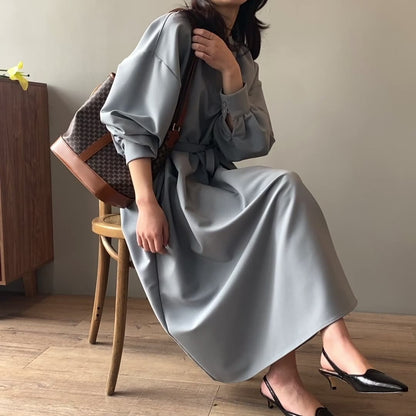 Elegant V-Neck-Loose Fit, Temperament Laced Long Dress