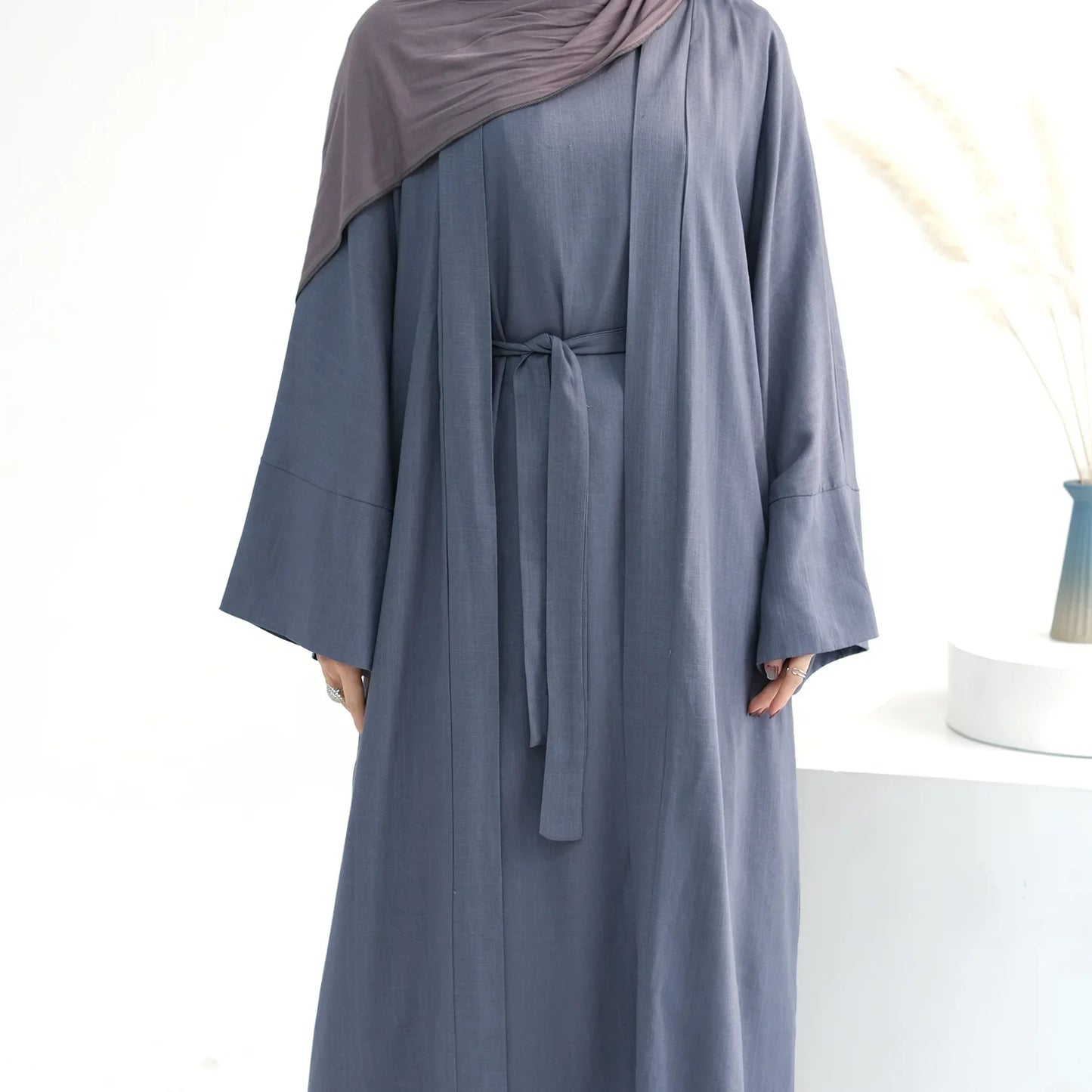 Cotton Linen 2-Piece Abaya & Maxi Dress Set