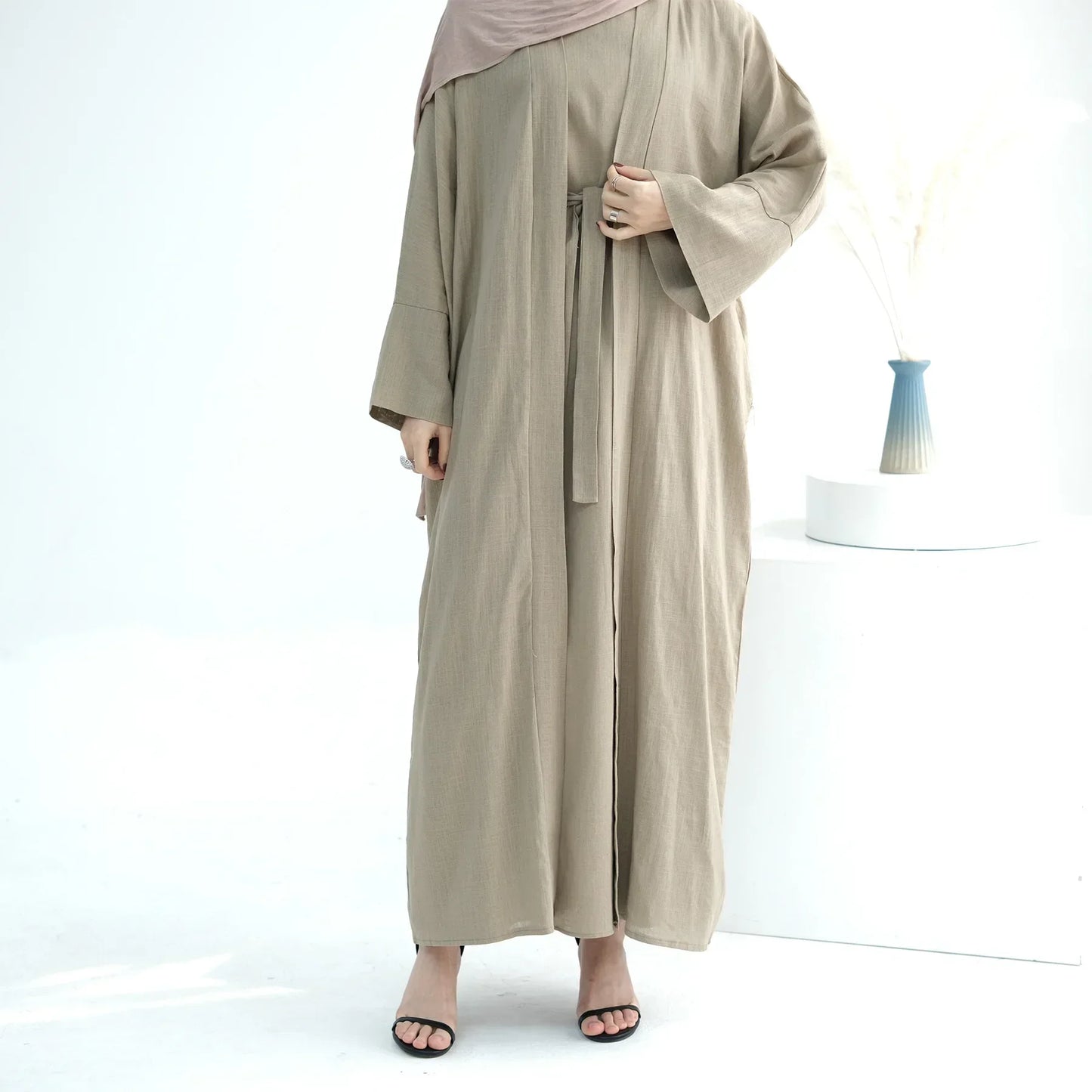 Cotton Linen 2-Piece Abaya & Maxi Dress Set