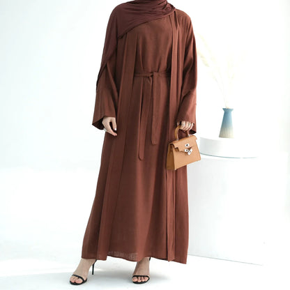 Cotton Linen 2-Piece Abaya & Maxi Dress Set