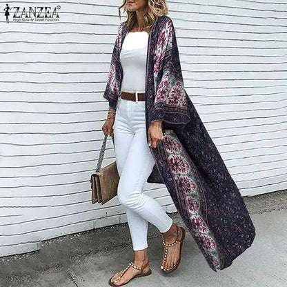 Bohemian Floral Long Kimono Cardigan