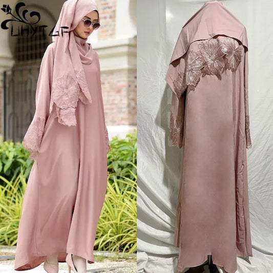 Casual Lace-Trimmed Hijabs Prayer Abaya