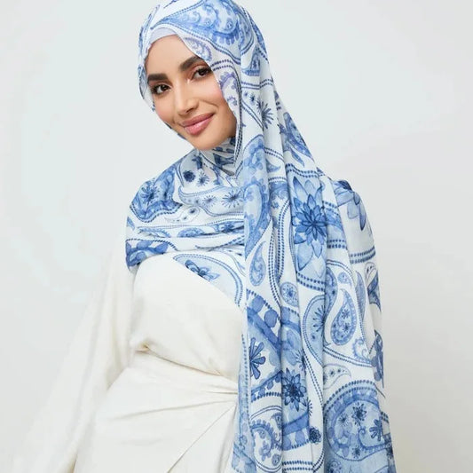 New Azure Paisley Print Modal Hijab