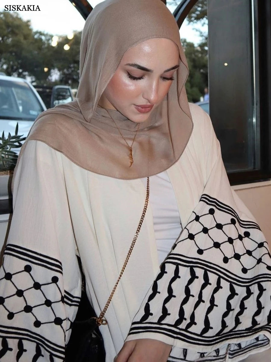 Siskakia Open Kimono Abaya-Kuffiyyeh Print