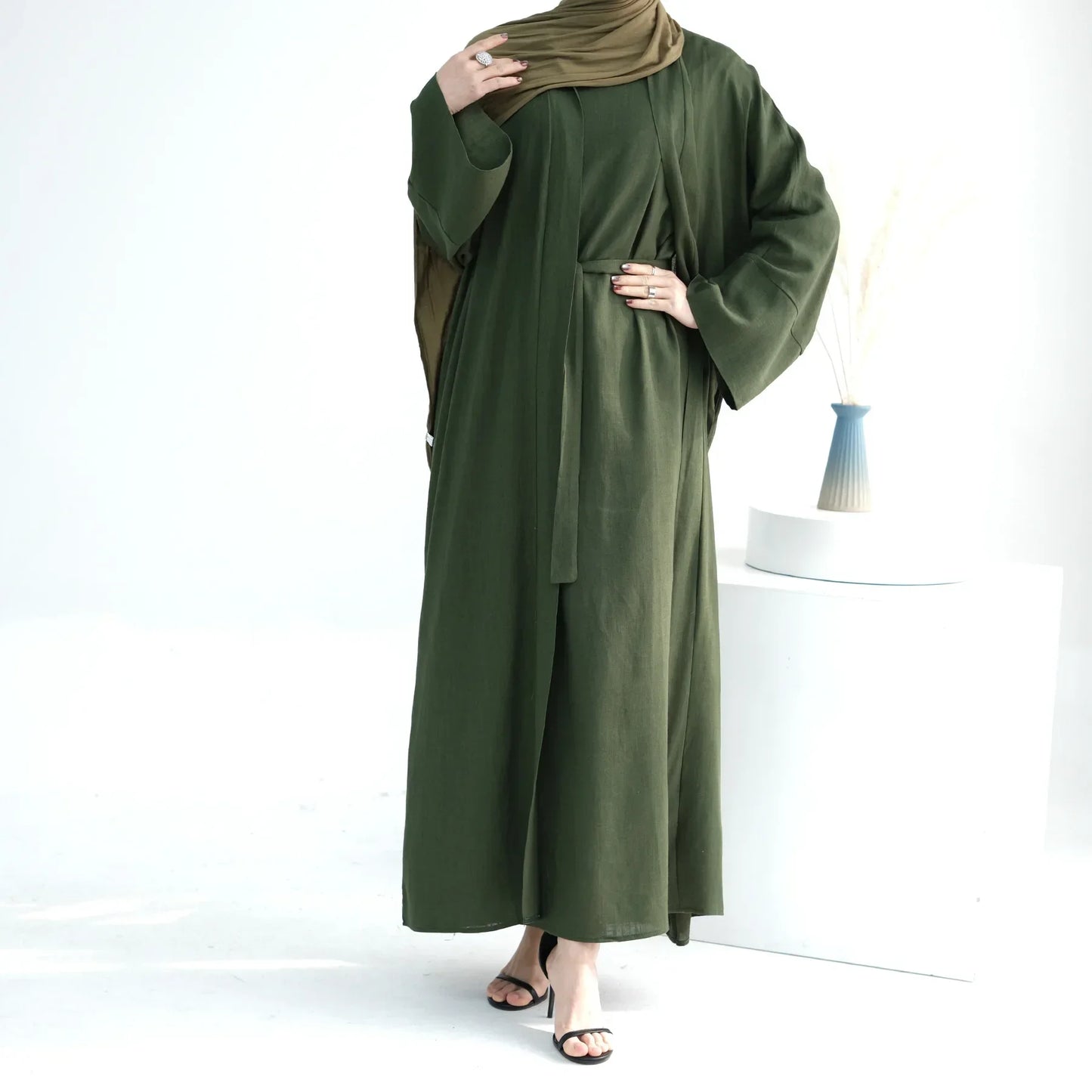 Cotton Linen 2-Piece Abaya & Maxi Dress Set