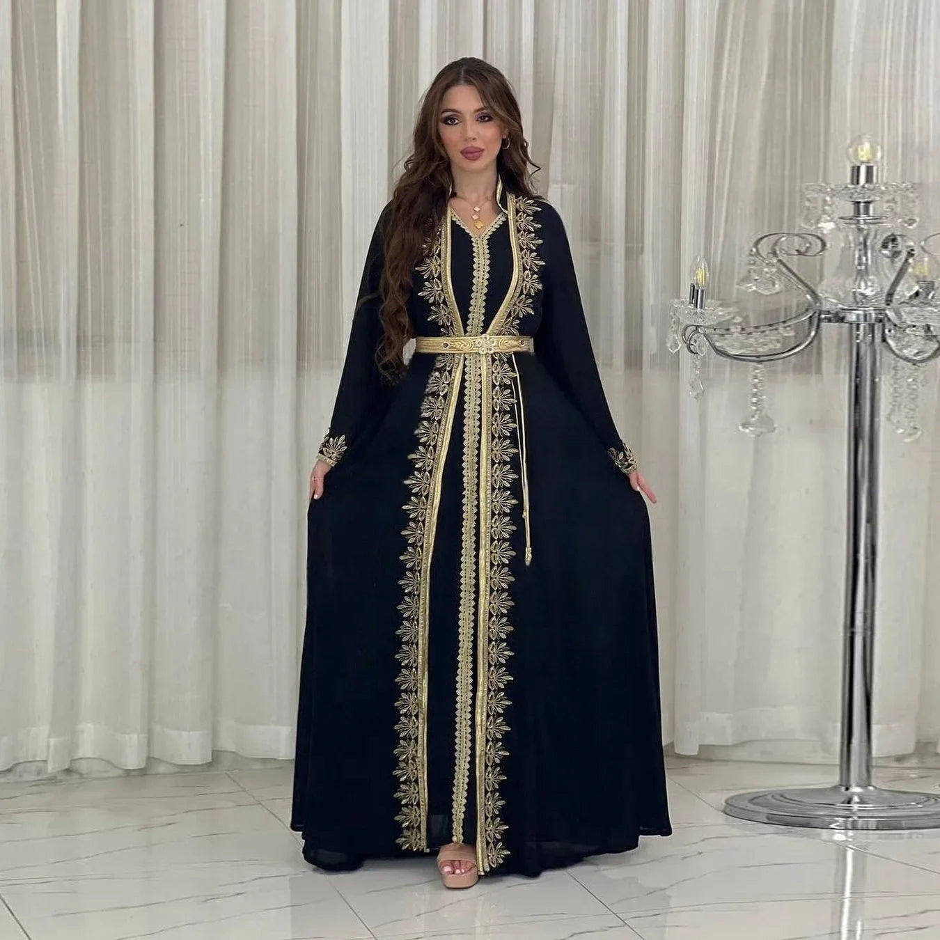 Luxury Chiffon Ribbon Abaya Set