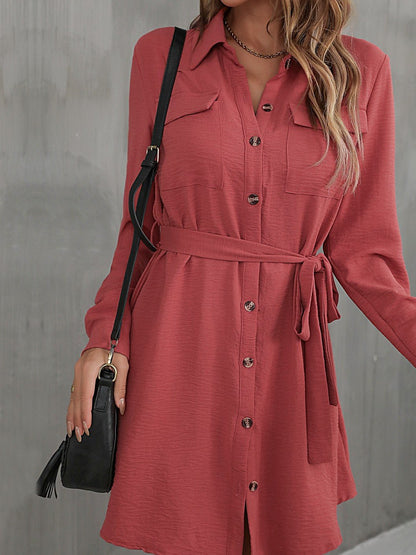 Belted Long Sleeve Shirt Dress