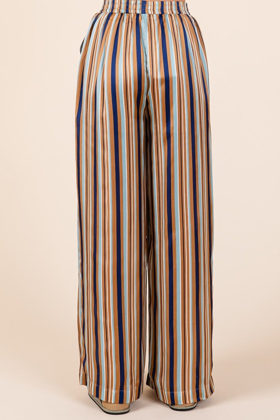 Striped Satin Waist Wide Leg Pants